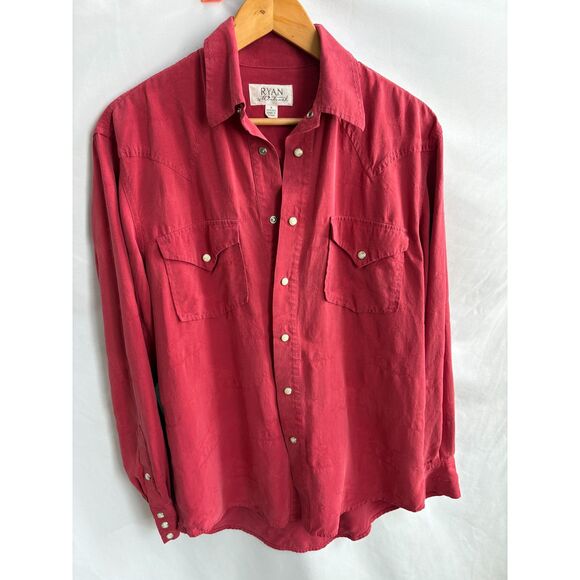 Vintage Ryan Michael Red Button Down Shirt 100% Silk Western Cowboy Snap Size S - Picture 1 of 9